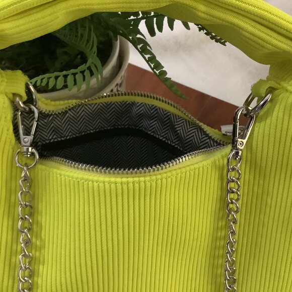 LE-MIEL-STATEMENT NEON YELLOW TOP HANDLE BAG WITH SILVER CROSBODY HARDWAREK-NWT - Picture 7 of 11